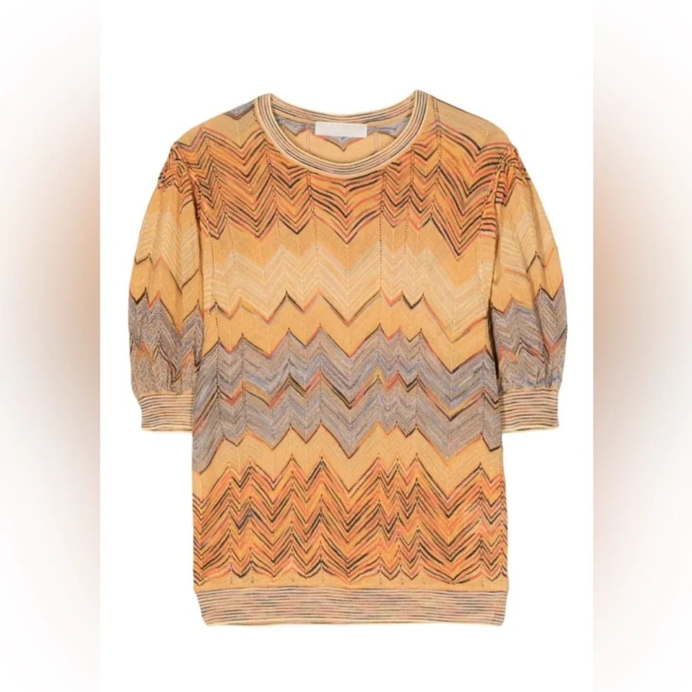 Ulla Johnson Priscilla Chevron Puff Sleeve Knit short sleeve yellow blue zigzag